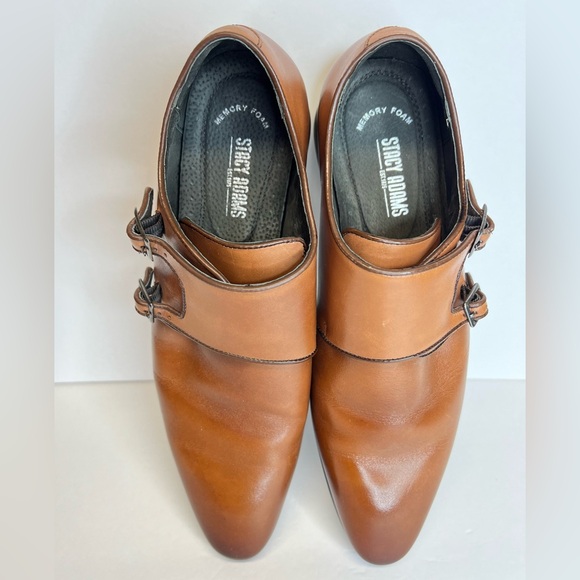 Stacy Adams Mens Cognac Burnished Calfskin Plain Toe Double Monk Strap Shoes 9.5 - Picture 6 of 14